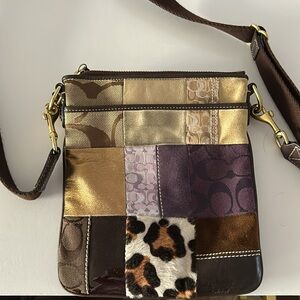 Coach Animal Print Patchwork Shoulder Crossbody Bag with Adjustable Strap